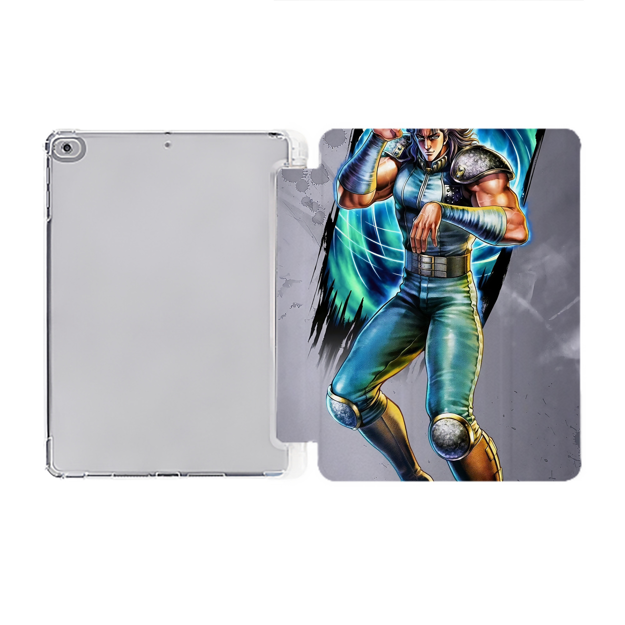 （画像用） 北斗の拳 Fist of the North Star IPad ケース ペン収納付き 三つ折りスタンド PUレザー×シリコン 対応機種9.5/10.5/10.9インチ
